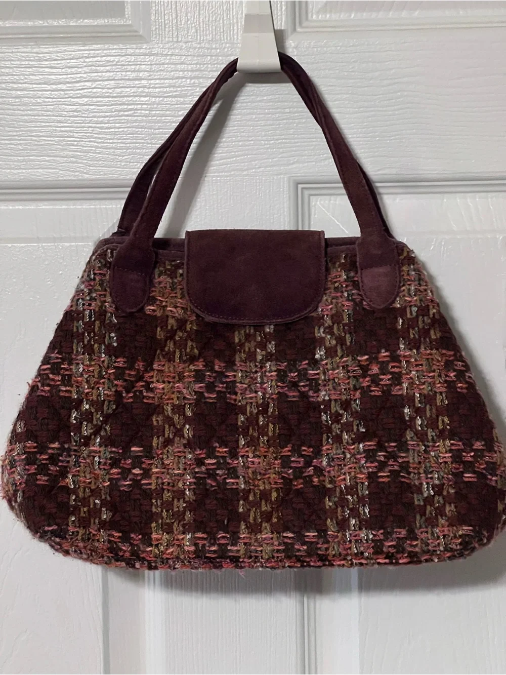 Vera Bradley Fall 2004 Maroon Tweed Suede Flap Satchel Y2K Limited Edition